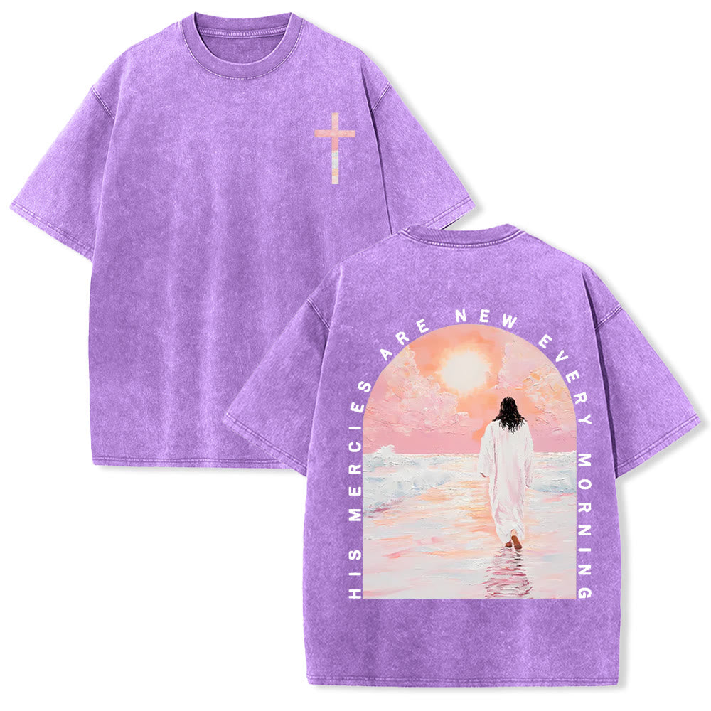 Christianartworkshop His Mercies Are New Double Sided Unisex Washed Christian T-Shirt