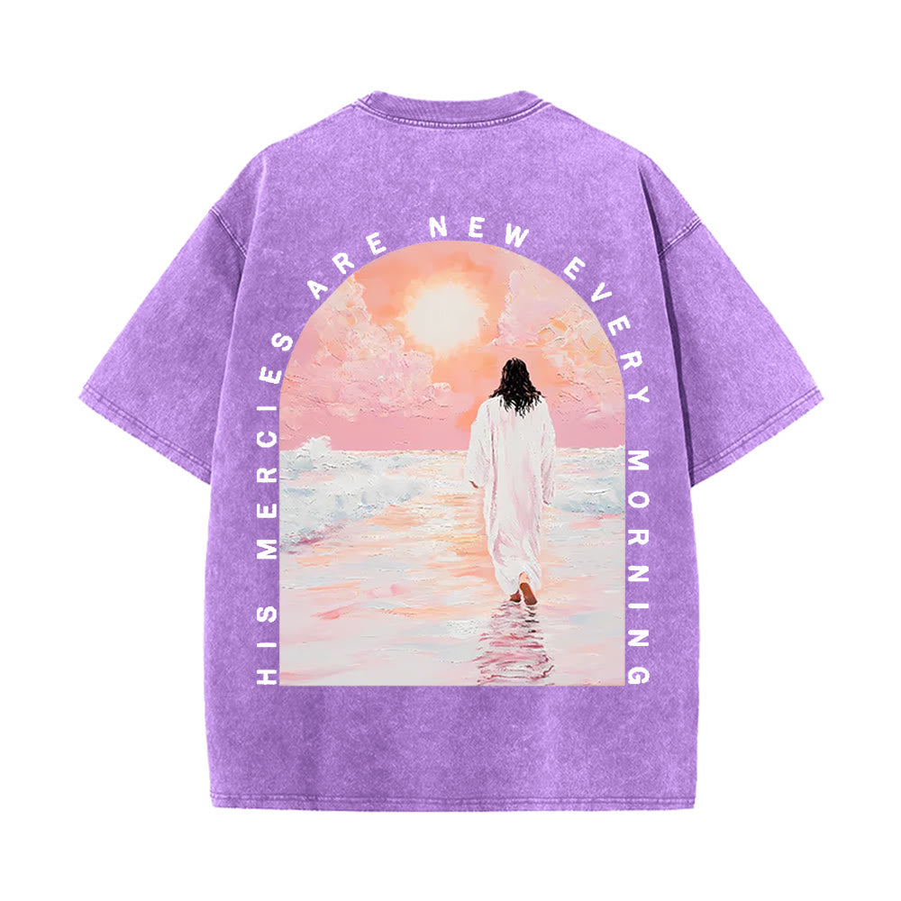 Christianartworkshop His Mercies Are New Double Sided Unisex Washed Christian T-Shirt