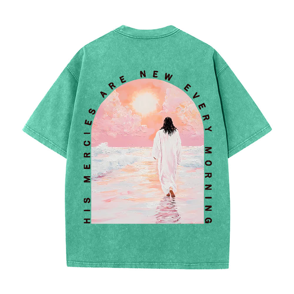 Christianartworkshop His Mercies Are New Double Sided Unisex Washed Christian T-Shirt