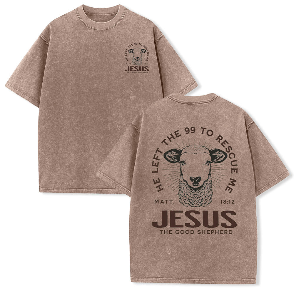 Christianartworkshop "He Left The 99 To Rescue Me" Unisex Washed T-Shirt