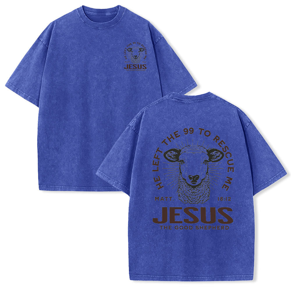 Christianartworkshop "He Left The 99 To Rescue Me" Unisex Washed T-Shirt