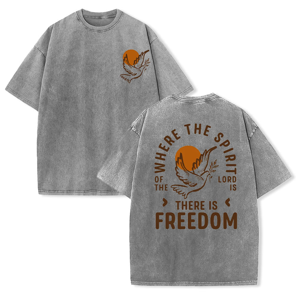 Christianartworkshop Spirit of the Lord and Freedom Unisex Washed T-Shirt