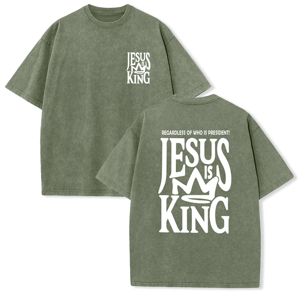 Christianartworkshop Jesus is King Statement Unisex Washed T-Shirt