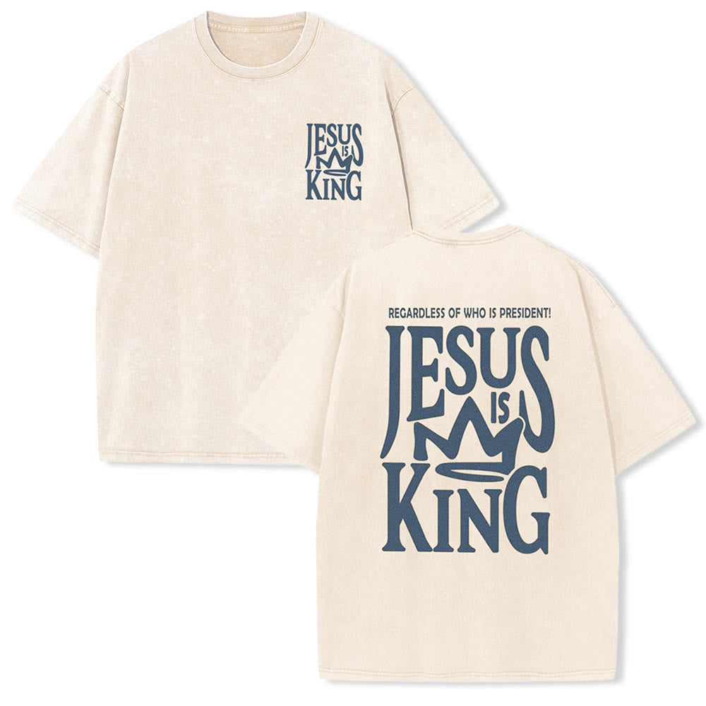 Christianartworkshop Jesus is King Statement Unisex Washed T-Shirt