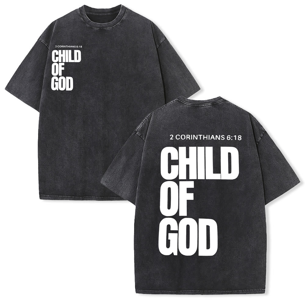 Christianartworkshop Minimalist Child of God Unisex Washed T-Shirt: Bold Faith in Clean Design