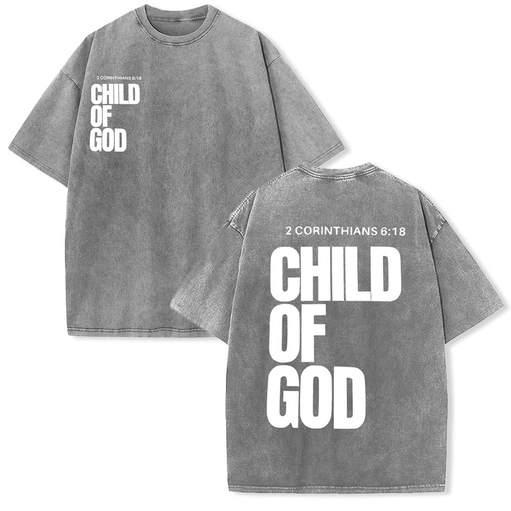 Christianartworkshop Minimalist Child of God Unisex Washed T-Shirt: Bold Faith in Clean Design