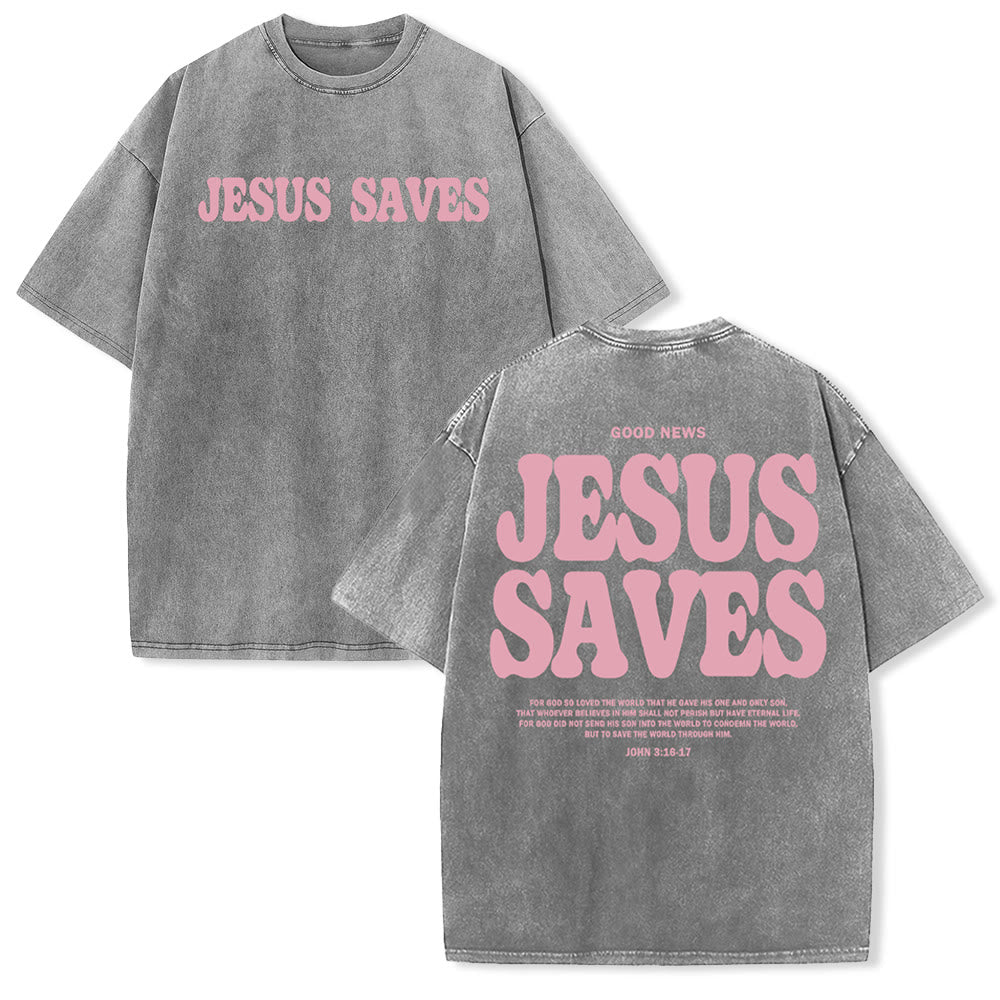 Christianartworkshop Jesus Saves Unisex Washed T-Shirt