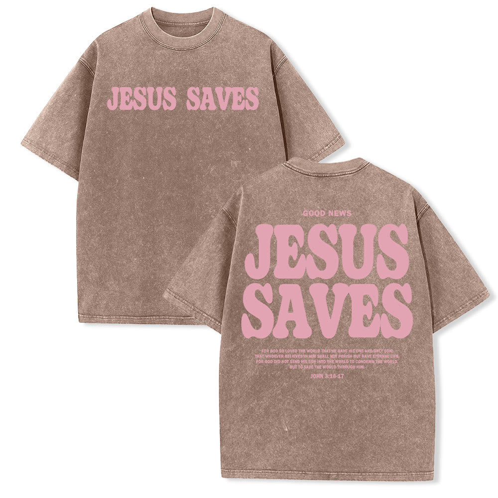 Christianartworkshop Jesus Saves Unisex Washed T-Shirt