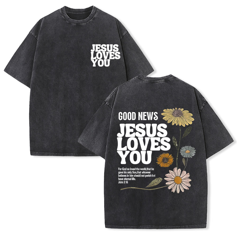 Christianartworkshop Good News Jesus Loves You Unisex Washed T-shirt