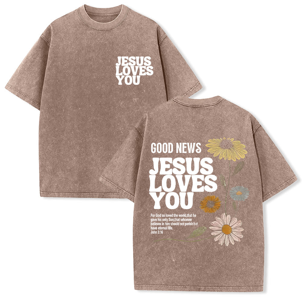 Christianartworkshop Good News Jesus Loves You Unisex Washed T-shirt