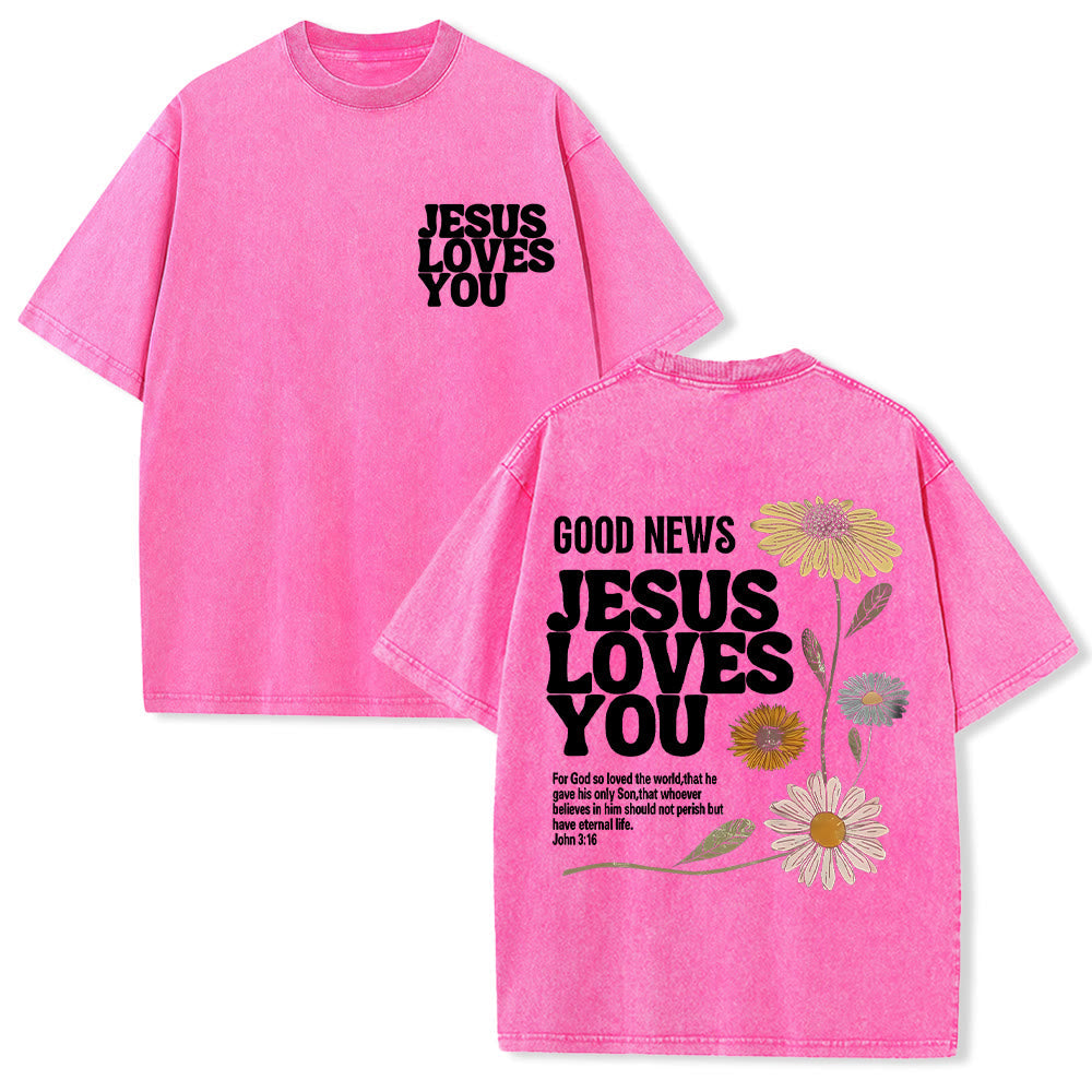 Christianartworkshop Good News Jesus Loves You Unisex Washed T-shirt