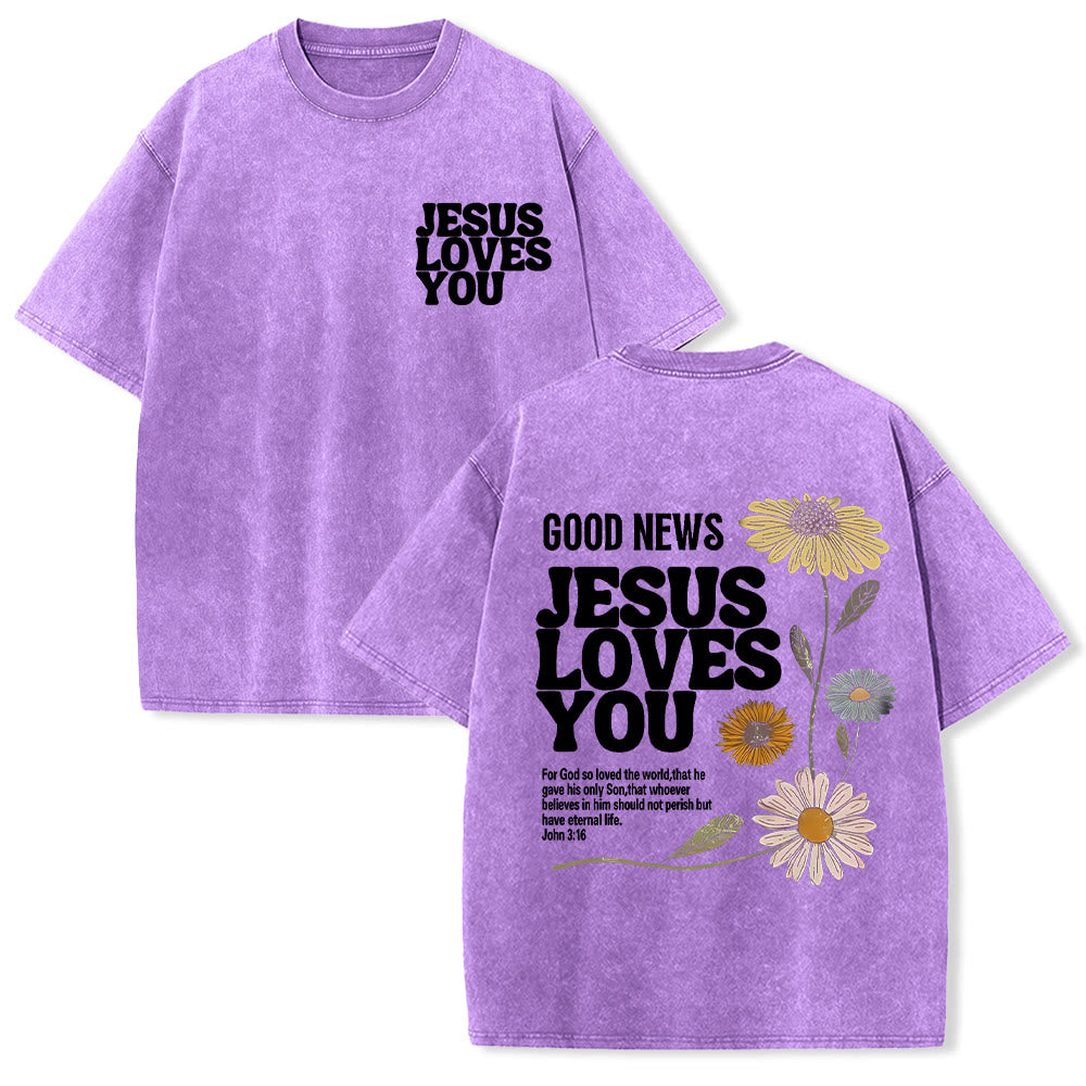 Christianartworkshop Good News Jesus Loves You Unisex Washed T-shirt