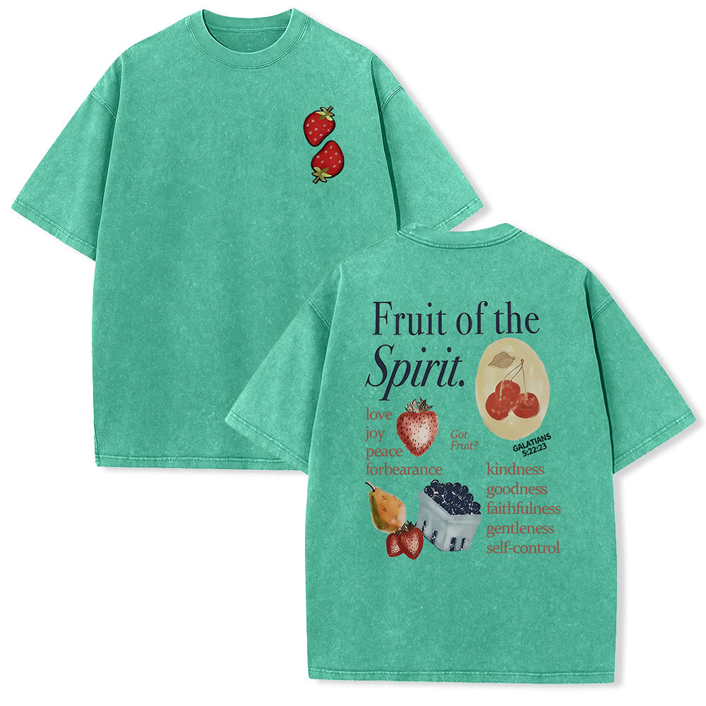 Christianartworkshop Fruit Of The Spirit Double Sided Unisex Washed T-shirt