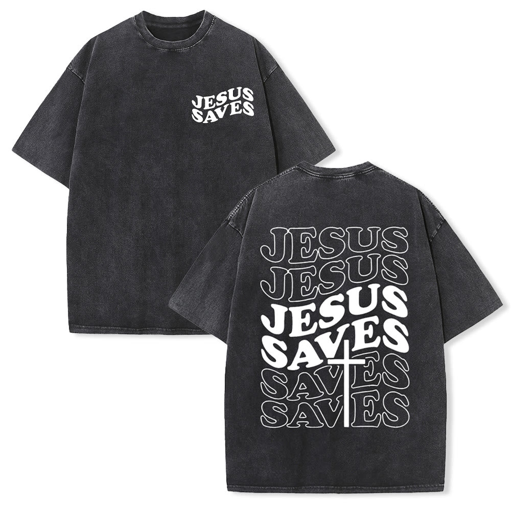 Christianartworkshop Jesus Saves Cross Graphic Unisex Washed T - Shirt