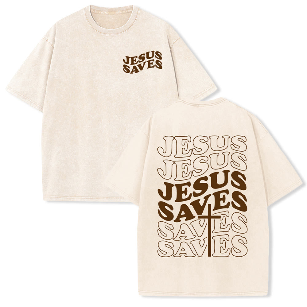 Christianartworkshop Jesus Saves Cross Graphic Unisex Washed T - Shirt
