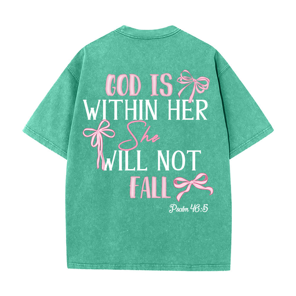 Christianartworkshop God Is Within Her Psalm 46:5 Bow Accent Unisex Washed T-shirt