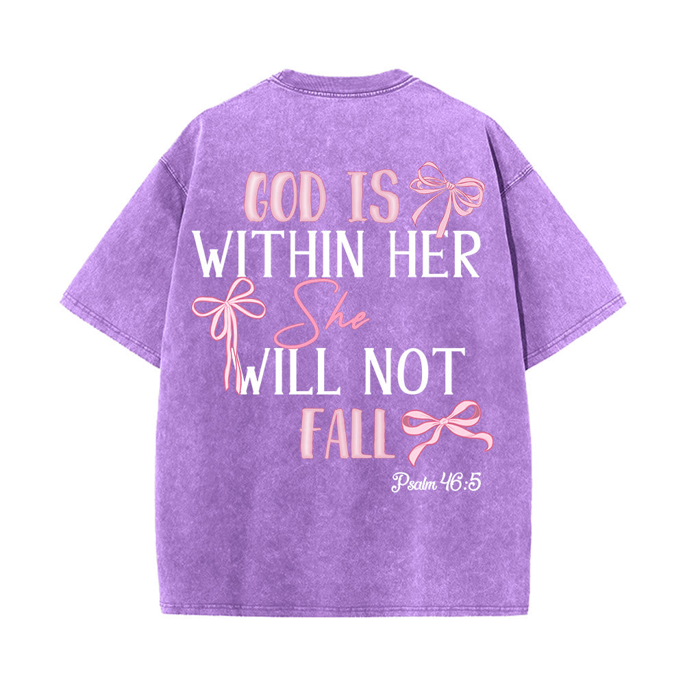 Christianartworkshop God Is Within Her Psalm 46:5 Bow Accent Unisex Washed T-shirt
