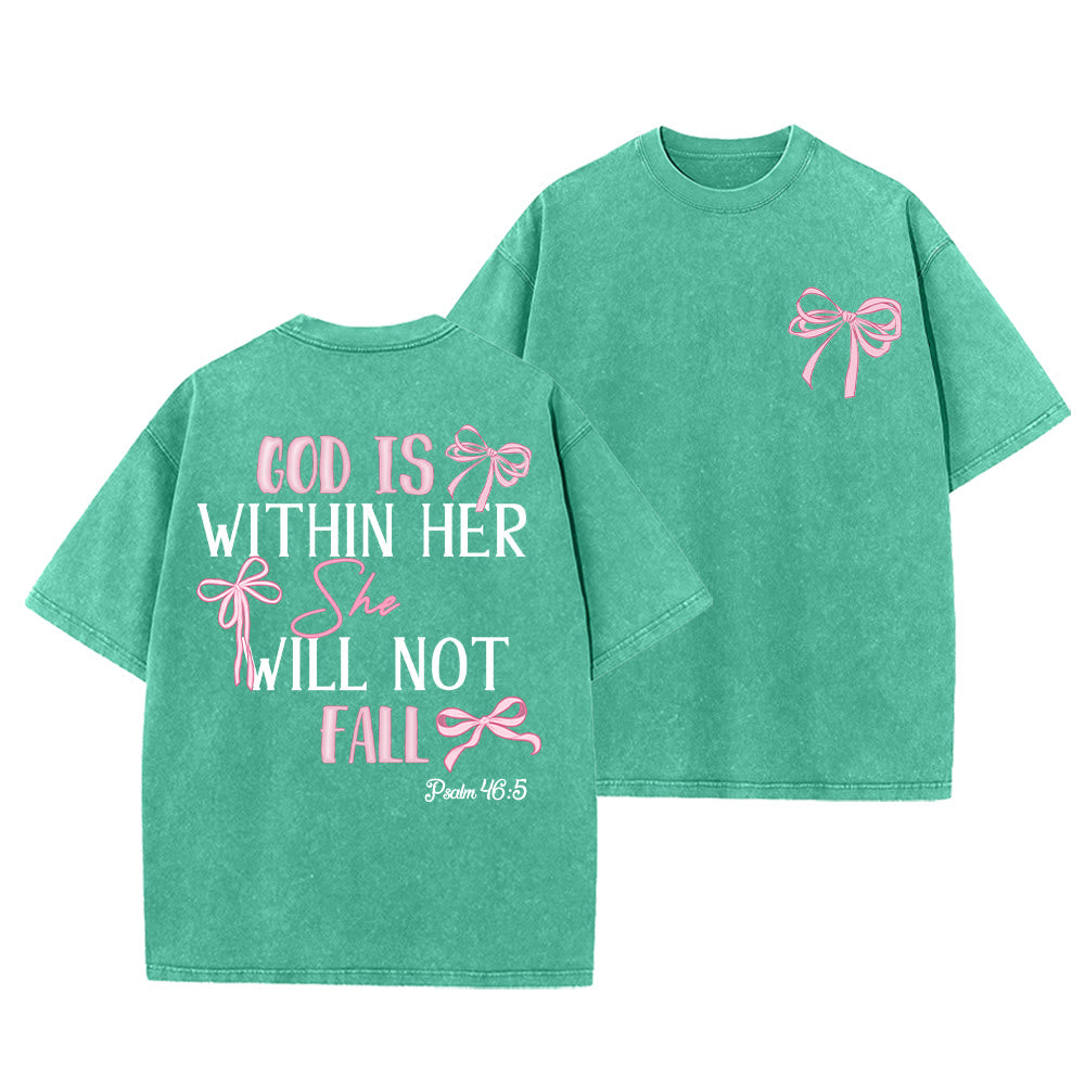 Christianartworkshop God Is Within Her Psalm 46:5 Bow Accent Unisex Washed T-shirt