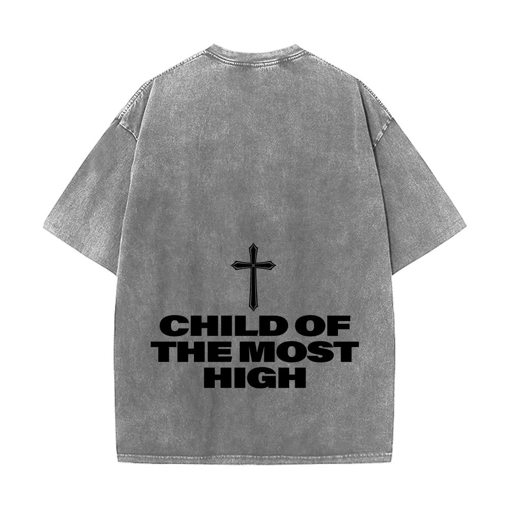 Christianartworkshop Child of the Most High Cross Bold Lettering Unisex Washed T-shirt