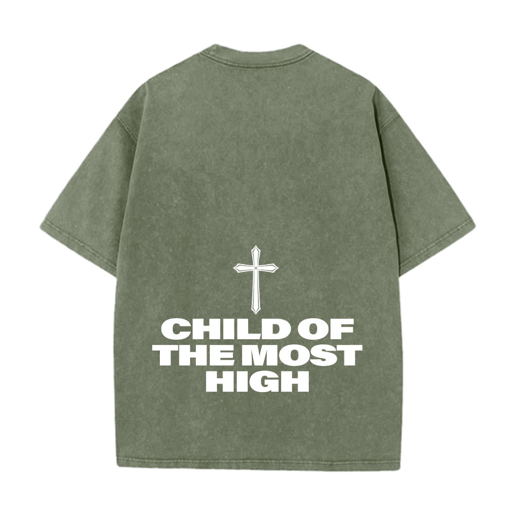 Christianartworkshop Child of the Most High Cross Bold Lettering Unisex Washed T-shirt