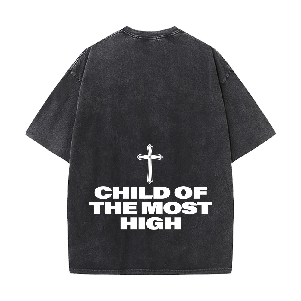 Christianartworkshop Child of the Most High Cross Bold Lettering Unisex Washed T-shirt