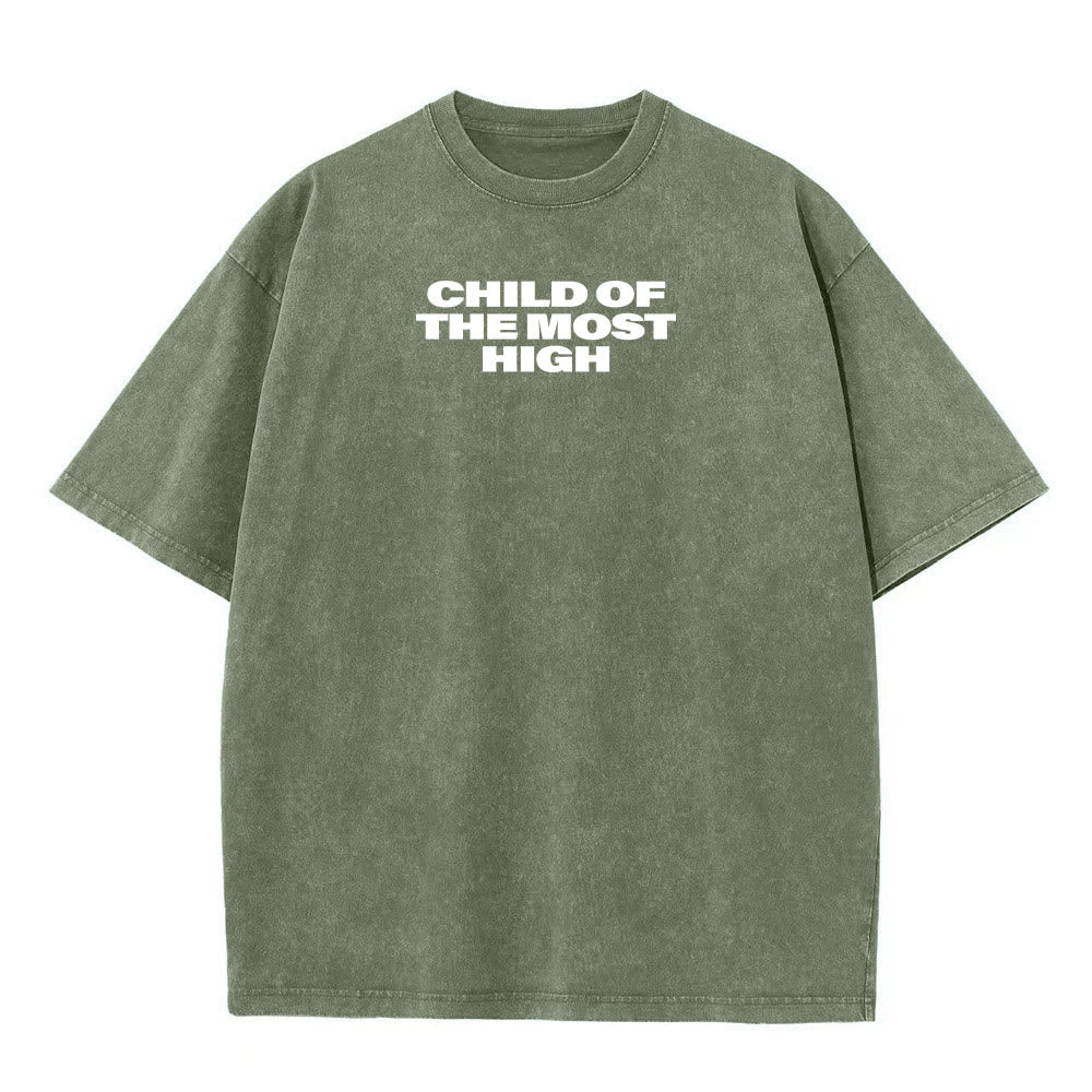 Christianartworkshop Child of the Most High Cross Bold Lettering Unisex Washed T-shirt