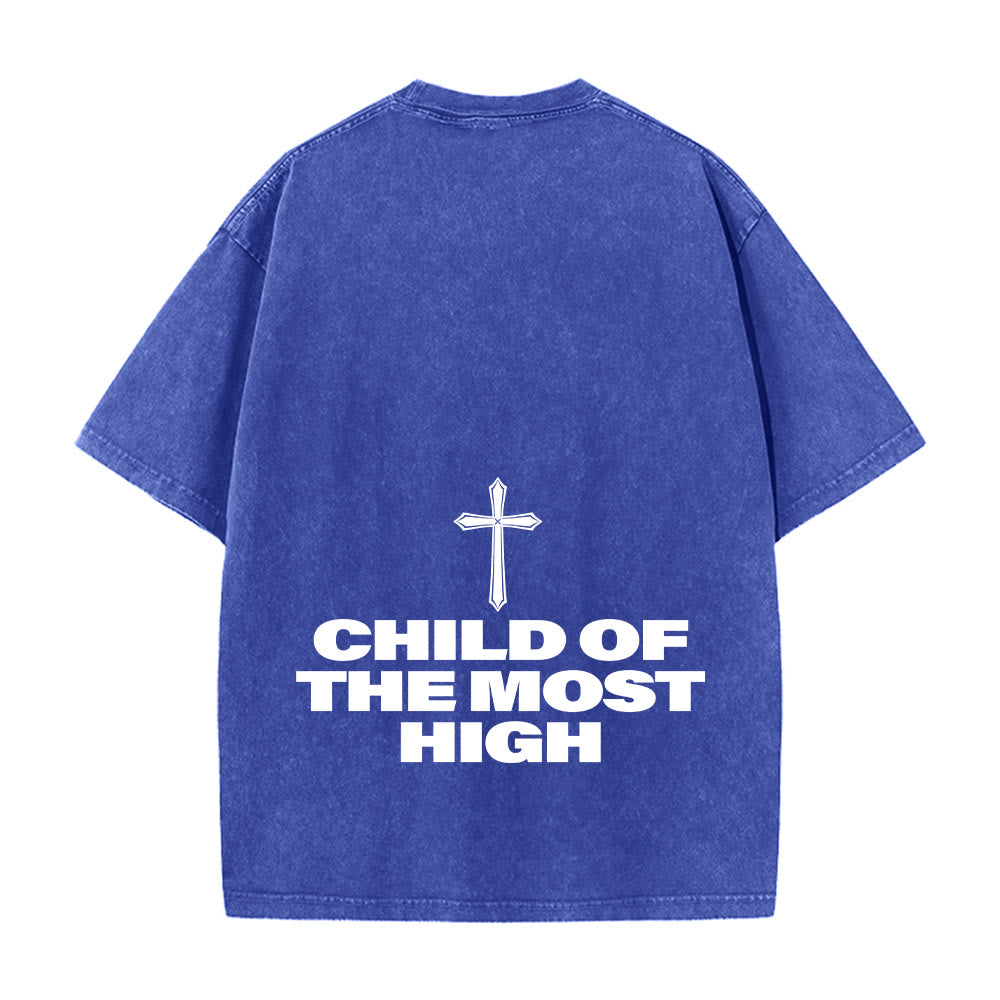 Christianartworkshop Child of the Most High Cross Bold Lettering Unisex Washed T-shirt