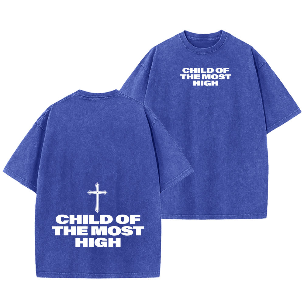 Christianartworkshop Child of the Most High Cross Bold Lettering Unisex Washed T-shirt