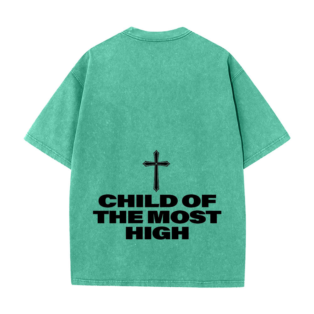 Christianartworkshop Child of the Most High Cross Bold Lettering Unisex Washed T-shirt