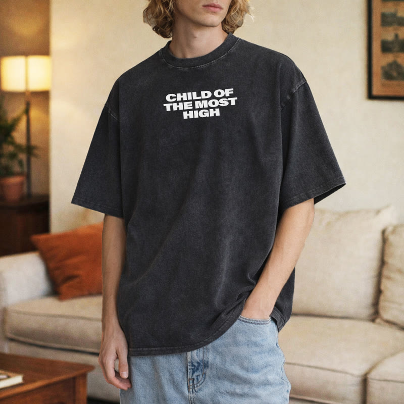Christianartworkshop Child of the Most High Cross Bold Lettering Unisex Washed T-shirt