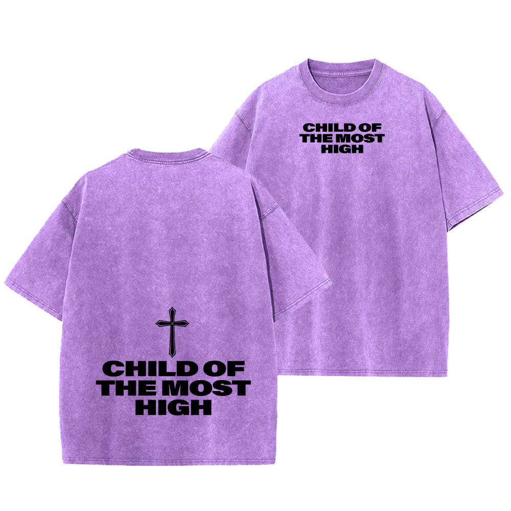 Christianartworkshop Child of the Most High Cross Bold Lettering Unisex Washed T-shirt