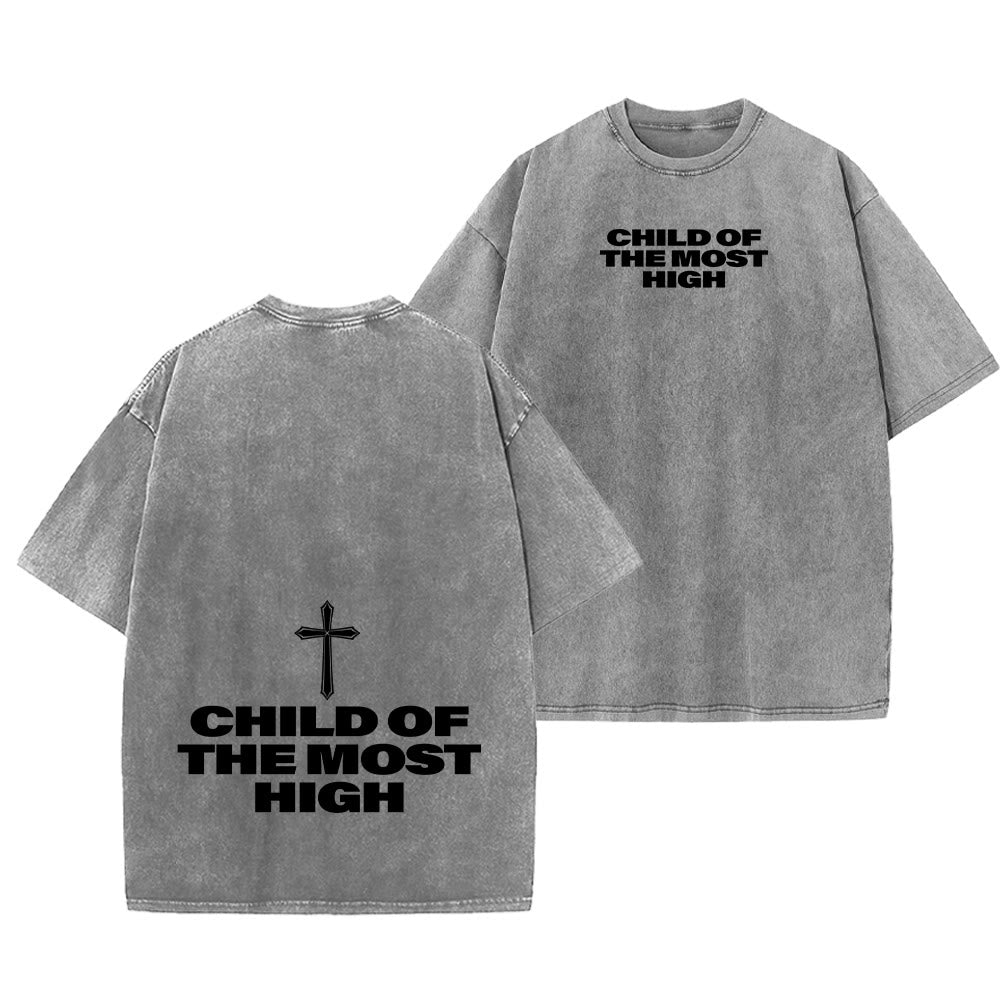 Christianartworkshop Child of the Most High Cross Bold Lettering Unisex Washed T-shirt