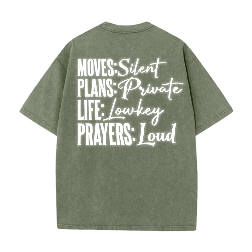 Christianartworkshop Moves Silent Prayers Loud Stylized Cross Mixed Lettering Unisex Washed T-shirt