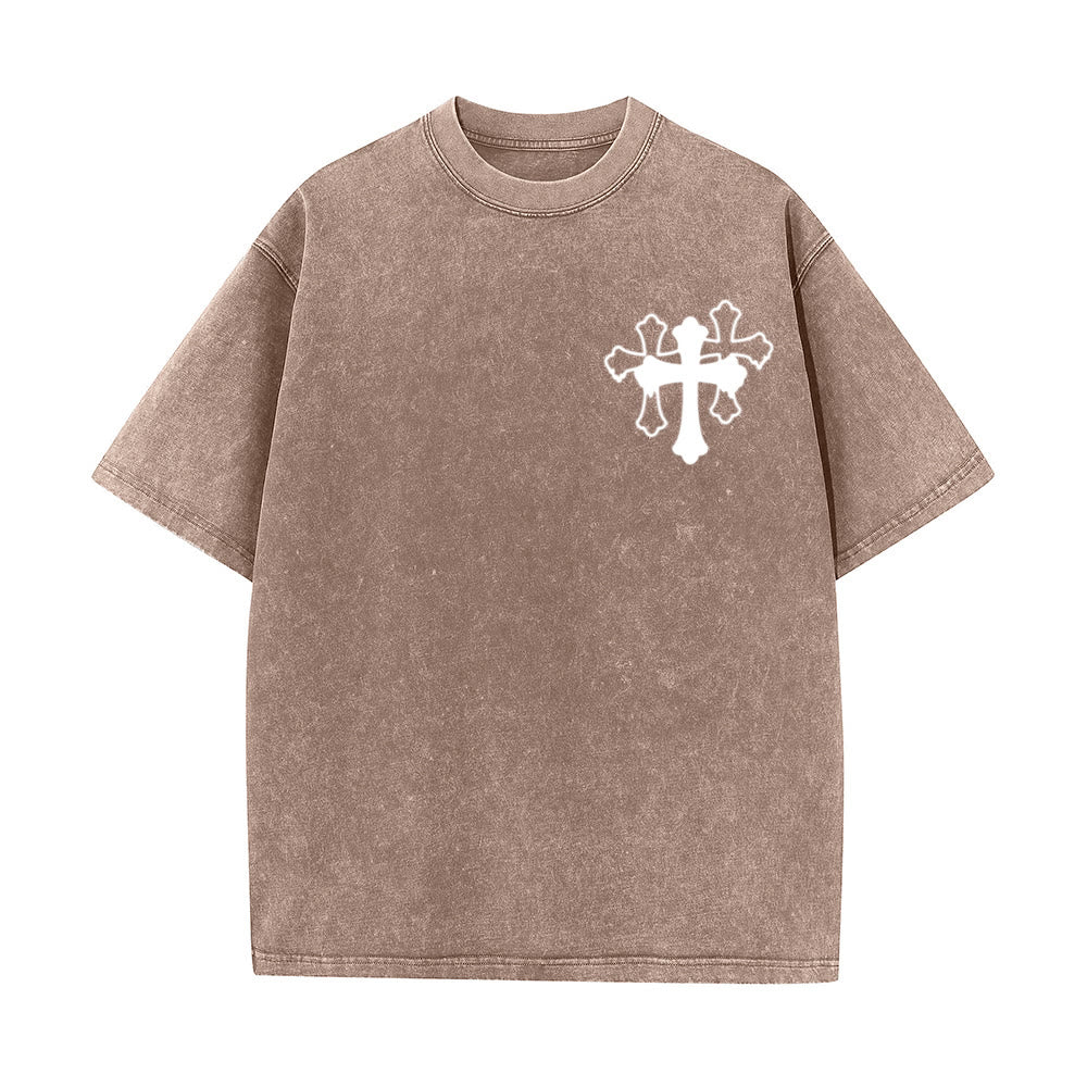 Christianartworkshop Moves Silent Prayers Loud Stylized Cross Mixed Lettering Unisex Washed T-shirt