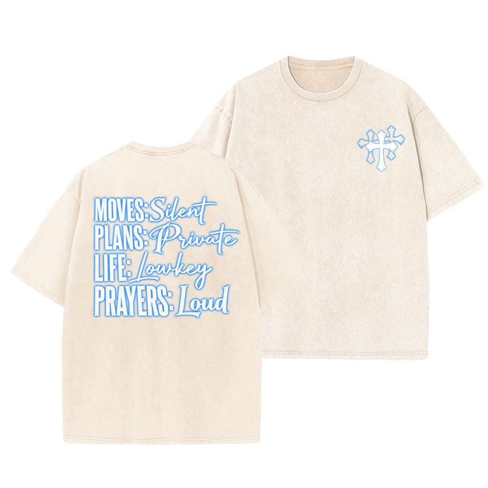 Christianartworkshop Moves Silent Prayers Loud Stylized Cross Mixed Lettering Unisex Washed T-shirt