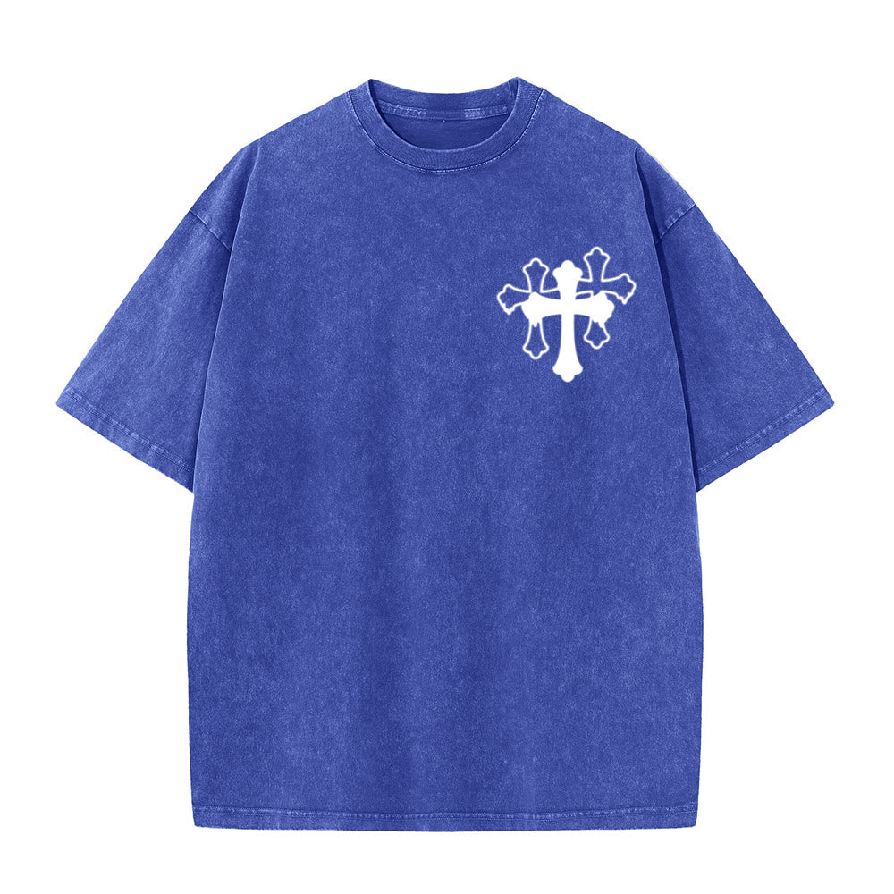 Christianartworkshop Moves Silent Prayers Loud Stylized Cross Mixed Lettering Unisex Washed T-shirt