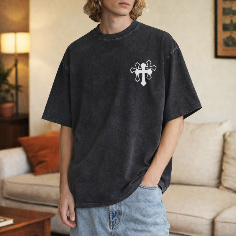 Christianartworkshop Moves Silent Prayers Loud Stylized Cross Mixed Lettering Unisex Washed T-shirt