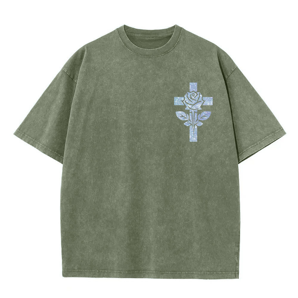Christianartworkshop Jesus Is My Stylist Romans 13:14 Glitter Letter Rose Cross Unisex Washed T-shirt