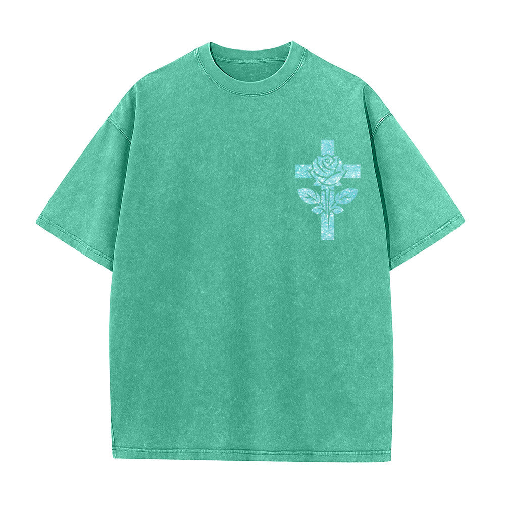 Christianartworkshop Jesus Is My Stylist Romans 13:14 Glitter Letter Rose Cross Unisex Washed T-shirt