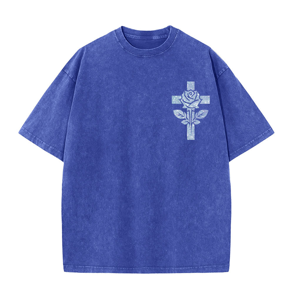 Christianartworkshop Jesus Is My Stylist Romans 13:14 Glitter Letter Rose Cross Unisex Washed T-shirt