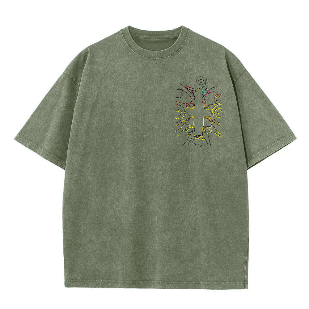 Christianartworkshop Unity Cross Human Figure Line Art Unisex Washed T-shirt