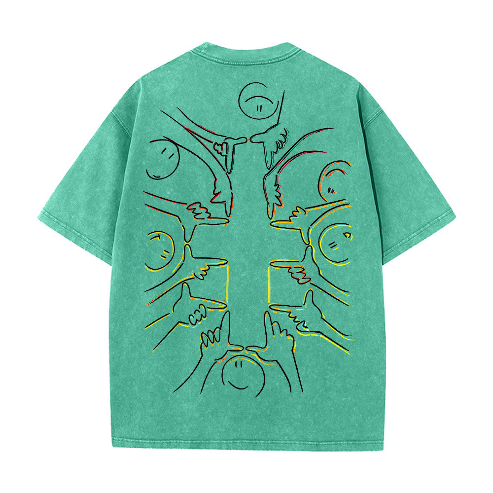 Christianartworkshop Unity Cross Human Figure Line Art Unisex Washed T-shirt