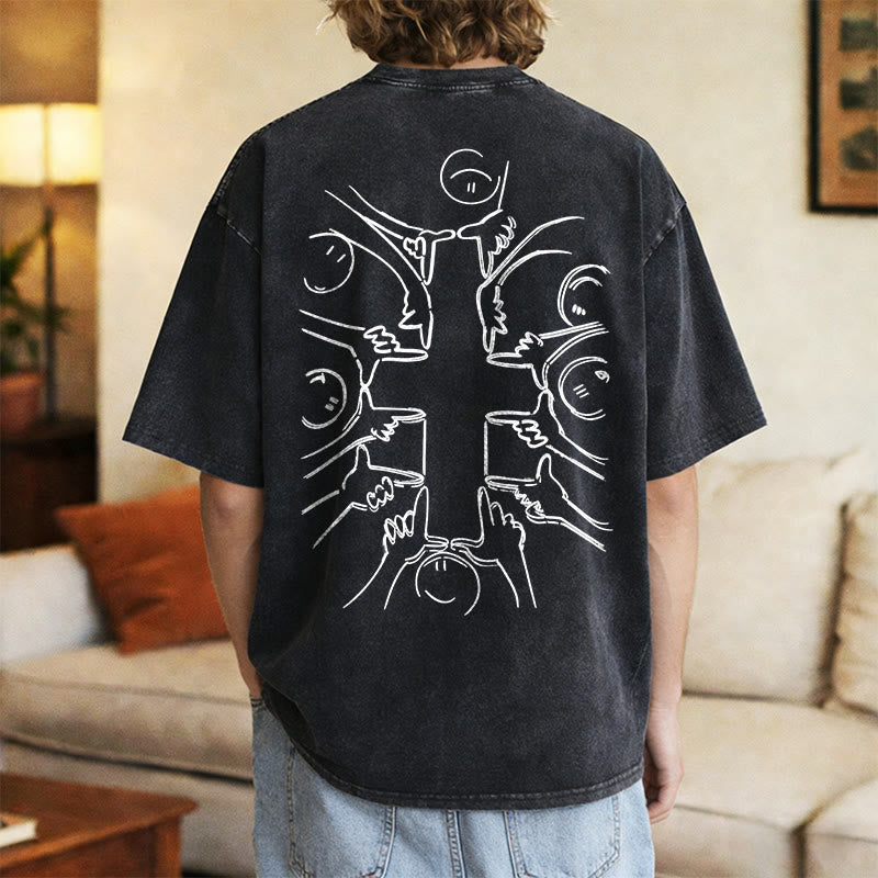 Christianartworkshop Unity Cross Human Figure Line Art Unisex Washed T-shirt