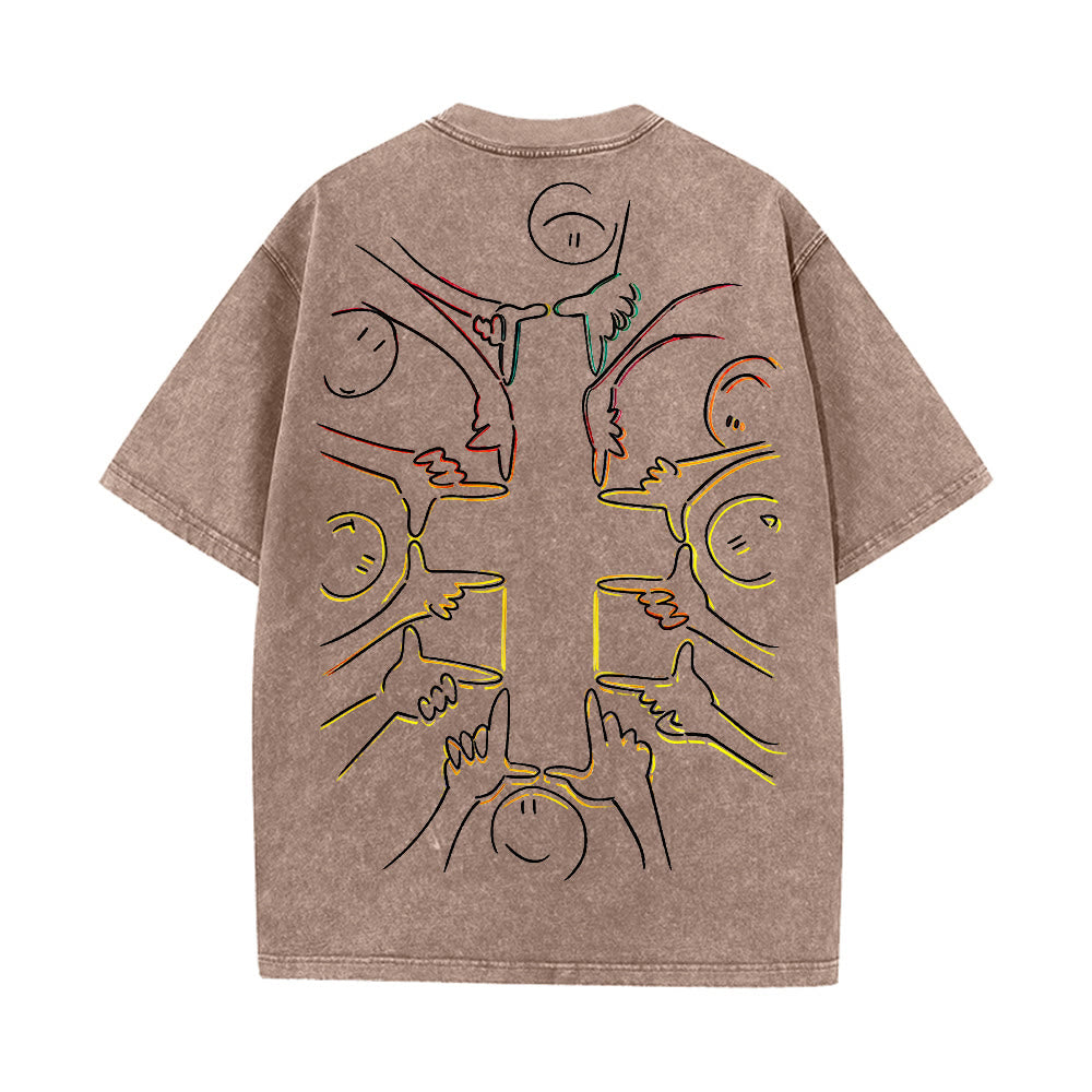 Christianartworkshop Unity Cross Human Figure Line Art Unisex Washed T-shirt