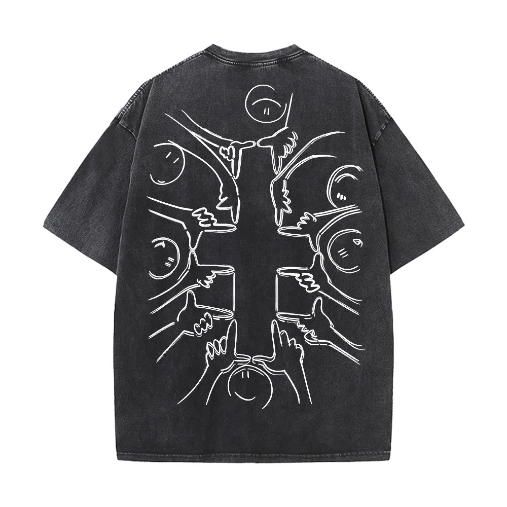 Christianartworkshop Unity Cross Human Figure Line Art Unisex Washed T-shirt