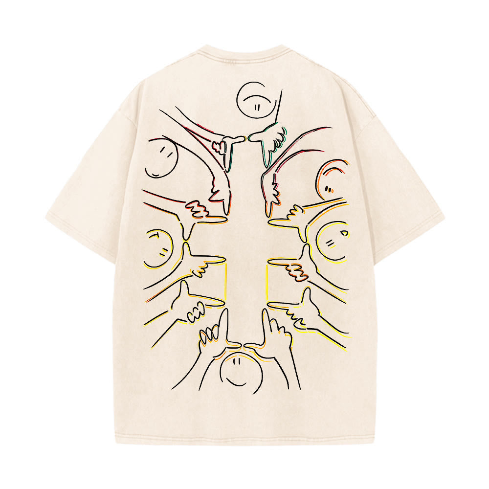 Christianartworkshop Unity Cross Human Figure Line Art Unisex Washed T-shirt