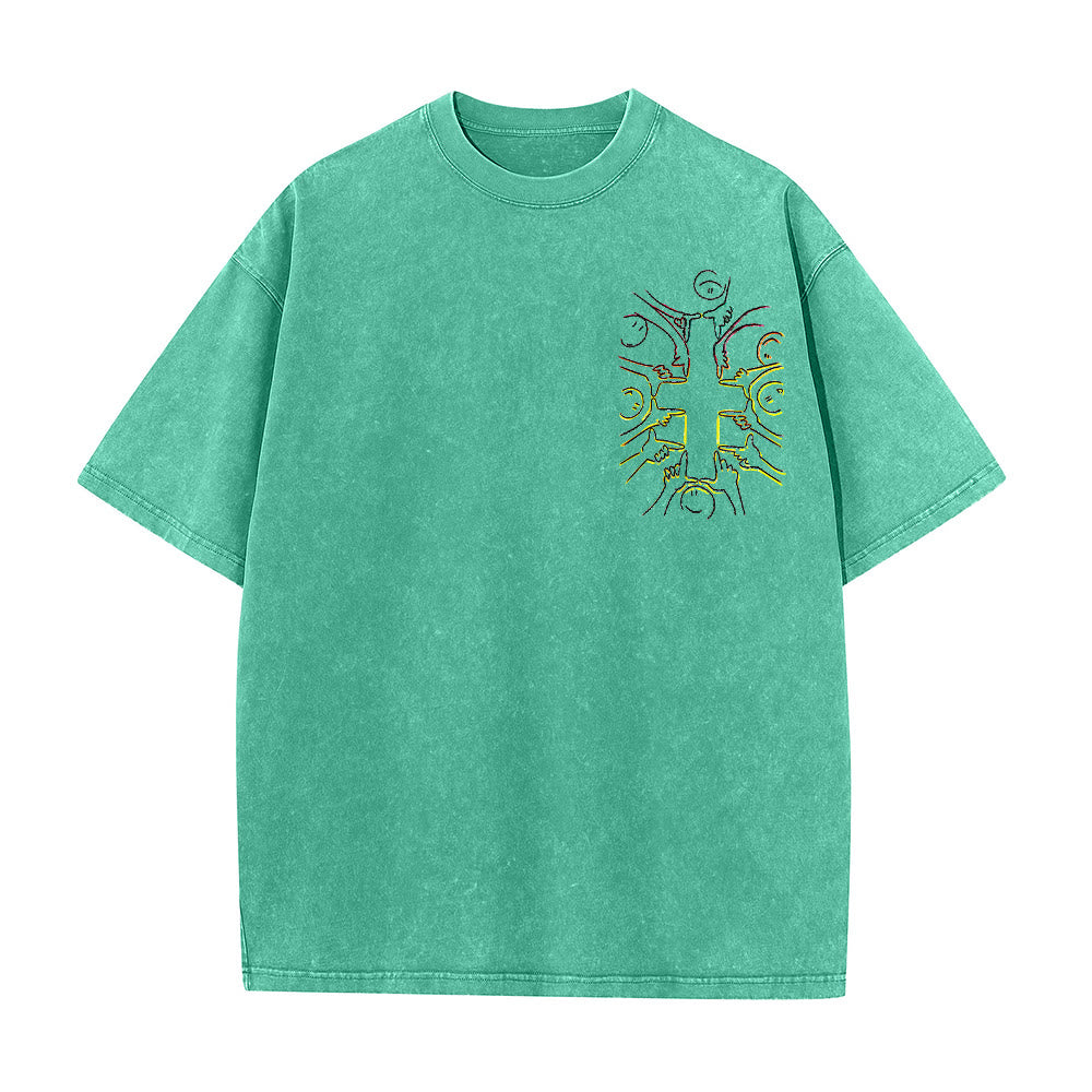 Christianartworkshop Unity Cross Human Figure Line Art Unisex Washed T-shirt