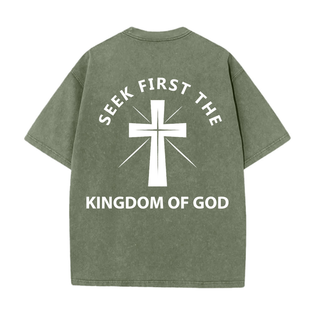 Christianartworkshop Seek First the Kingdom of God Unisex Washed T-Shirt