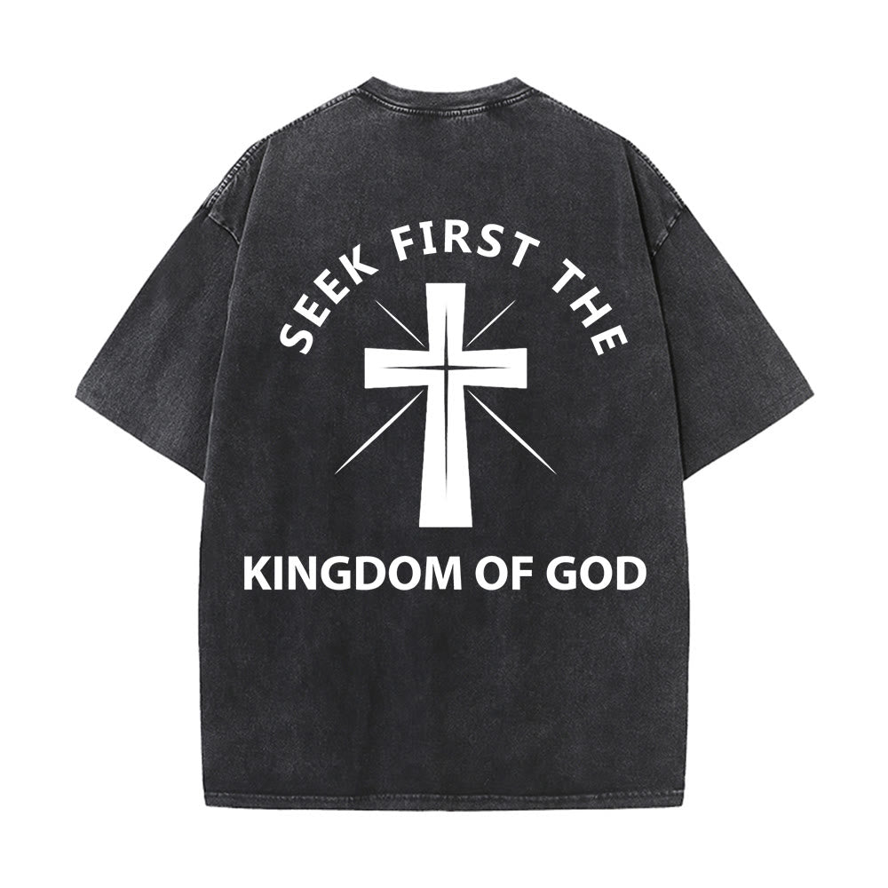 Christianartworkshop Seek First the Kingdom of God Unisex Washed T-Shirt