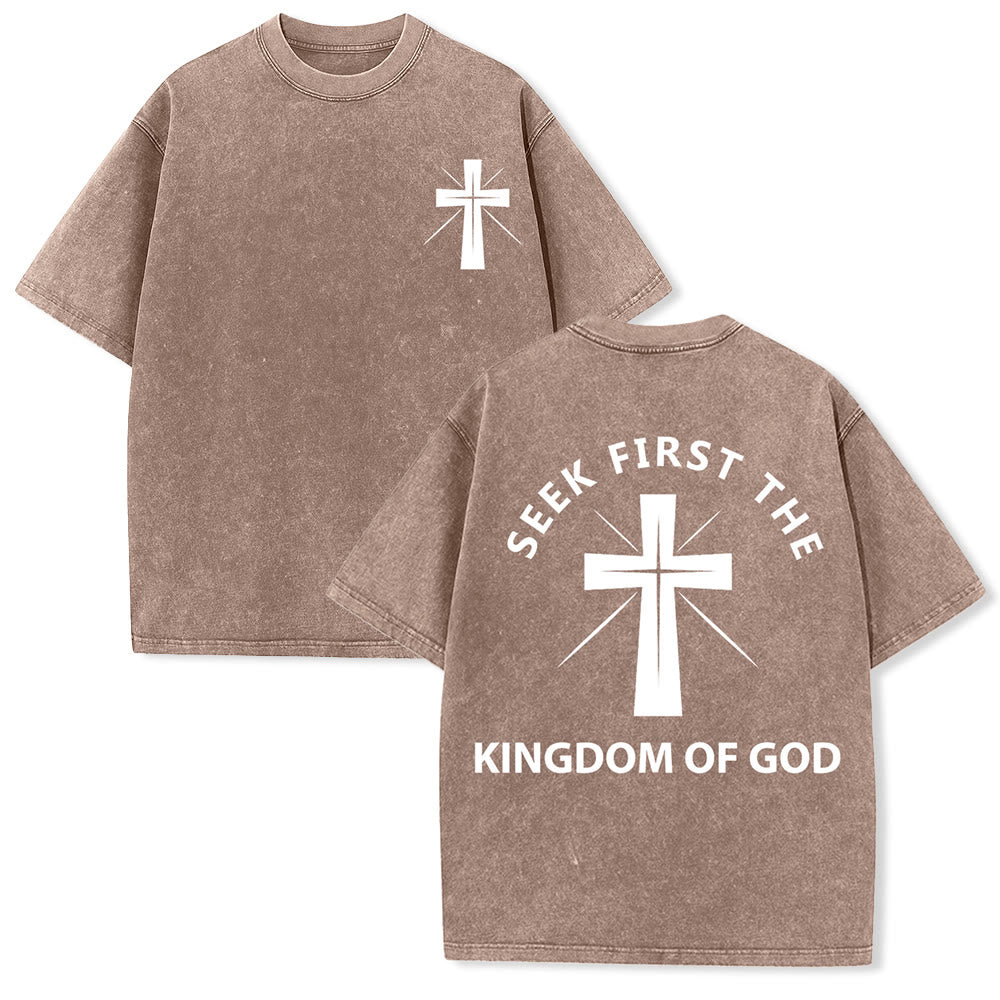 Christianartworkshop Seek First the Kingdom of God Unisex Washed T-Shirt